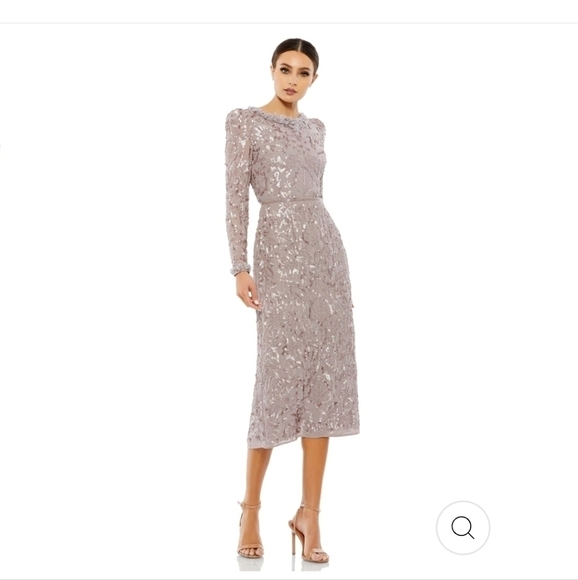 ❤️MAC DUGGAL Ruffle Neck Long Sleeve Sequin Midi Fitted Dress in Mauve #93595 - Picture 1 of 10
